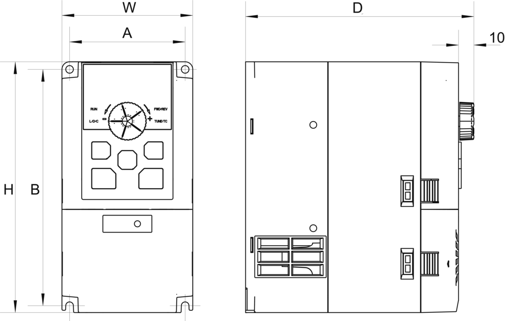 Dimensiones del variador de frecuencia Enertran